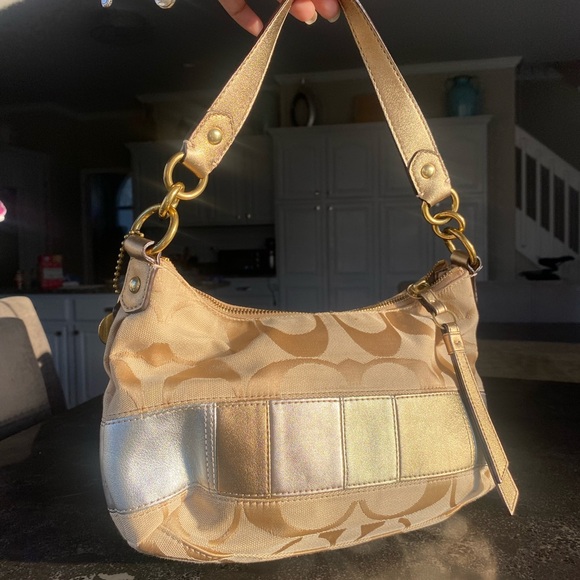 Rare Vintage COACH Y2K Signature Canvas Gold & Cream Shoulder Bag Discontinued* - Picture 4 of 8
